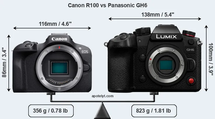 Size Canon R100 vs Panasonic GH6