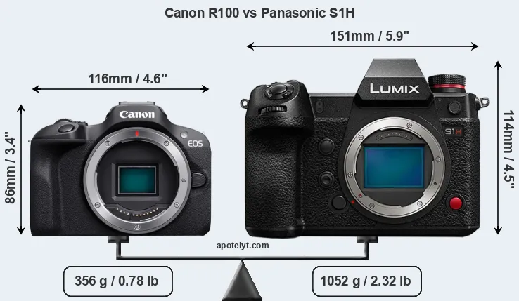 Size Canon R100 vs Panasonic S1H