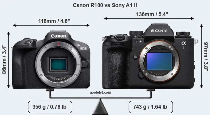 Size Canon R100 vs Sony A1 II