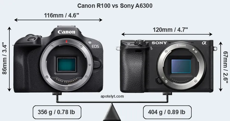 Size Canon R100 vs Sony A6300