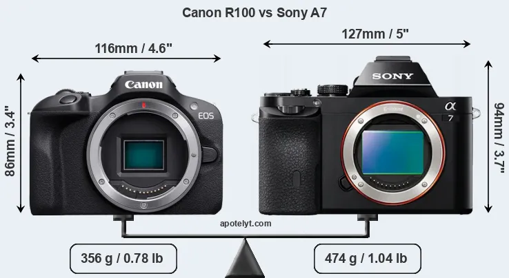Size Canon R100 vs Sony A7