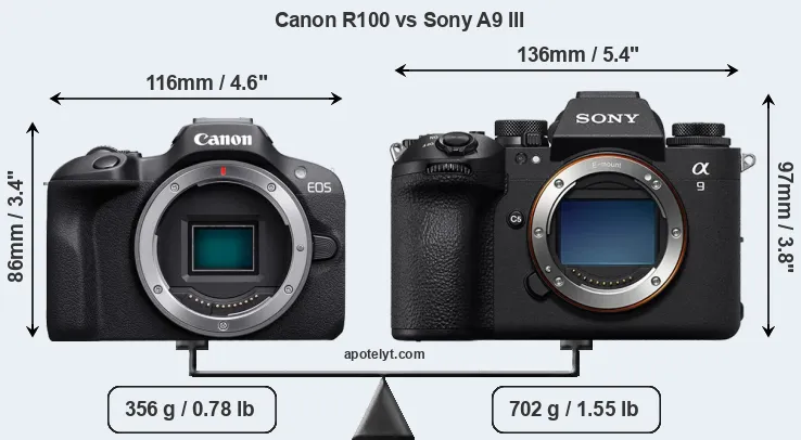 Size Canon R100 vs Sony A9 III