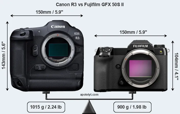 Size Canon R3 vs Fujifilm GFX 50S II