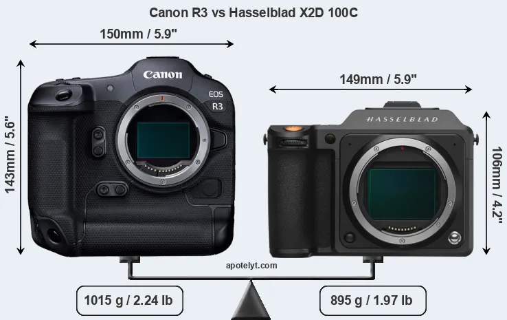 Size Canon R3 vs Hasselblad X2D 100C