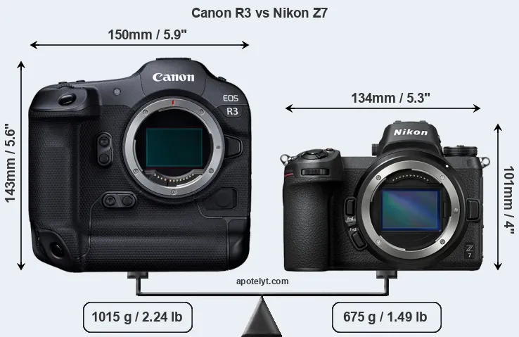 Size Canon R3 vs Nikon Z7