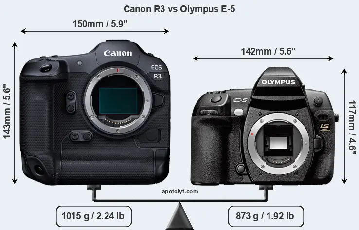 Size Canon R3 vs Olympus E-5