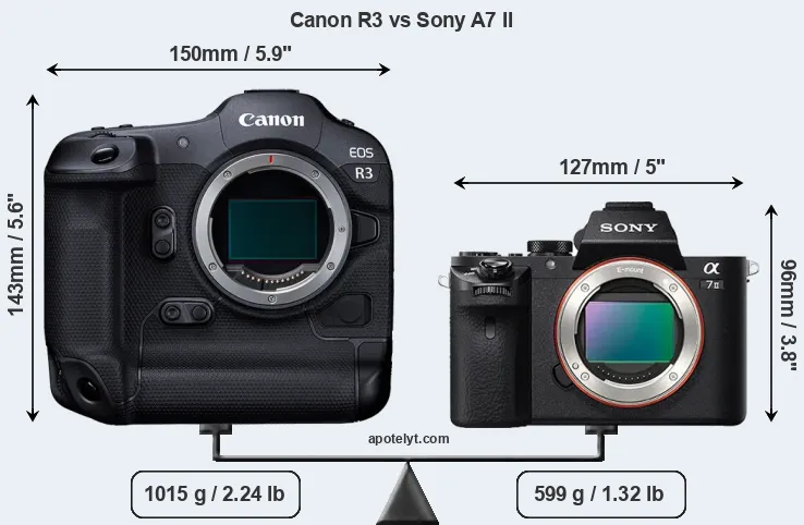 Size Canon R3 vs Sony A7 II