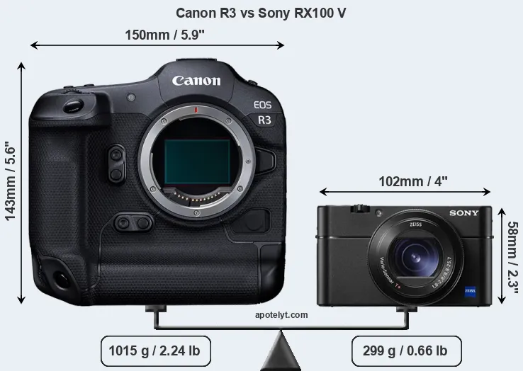 Size Canon R3 vs Sony RX100 V