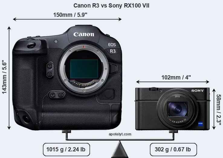 Size Canon R3 vs Sony RX100 VII