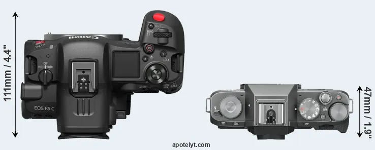 Compare R5 C versus X-T100 top