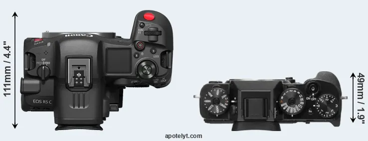 Compare R5 C versus X-T2 top