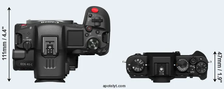 Compare R5 C versus X-T30 II top