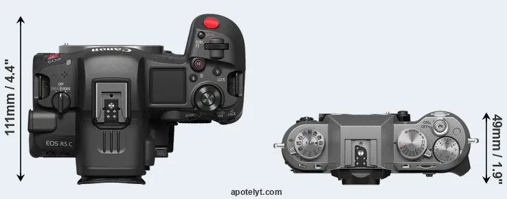 Compare R5 C versus X-T50 top