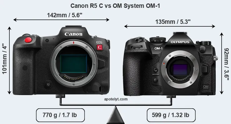 Size Canon R5 C vs OM System OM-1