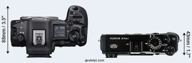 Compare R5 Mark II versus X-Pro1 top