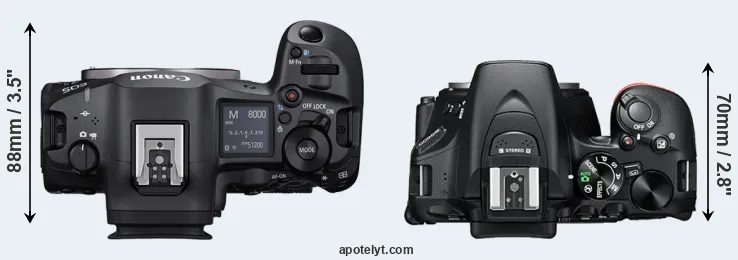 Compare R5 Mark II versus D5600 top