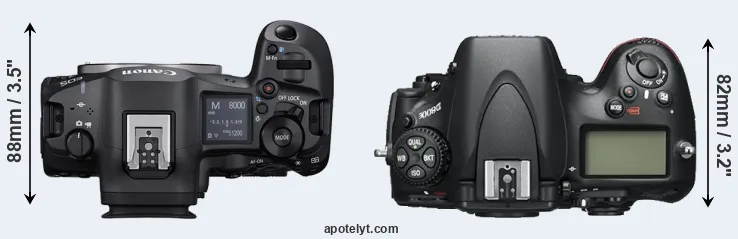 Compare R5 Mark II versus D800E top