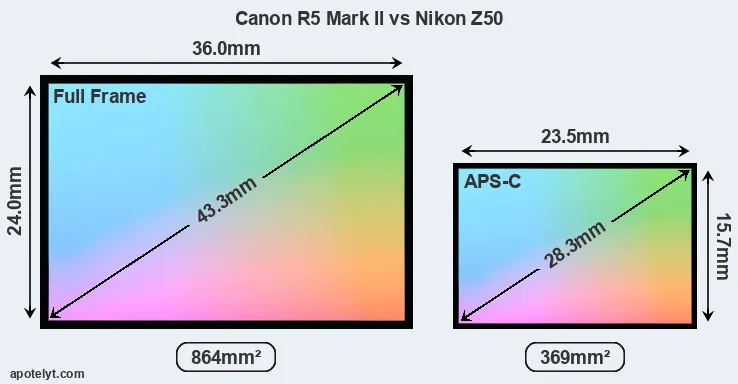 Canon R5 Mark II and Nikon Z50 sensor measures
