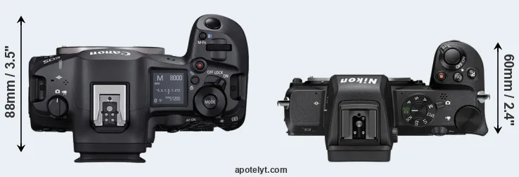 Compare R5 Mark II versus Z50 top