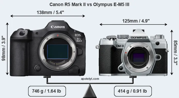 Size Canon R5 Mark II vs Olympus E-M5 III