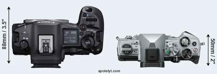 Compare R5 Mark II versus E-M5 III top