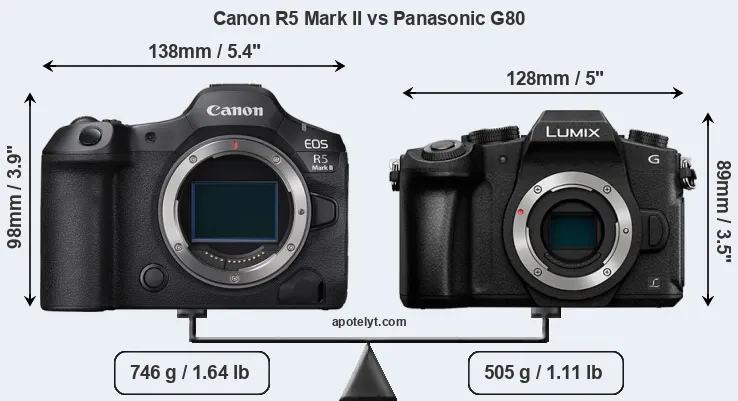 Size Canon R5 Mark II vs Panasonic G80