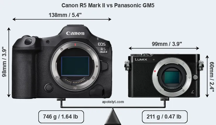Size Canon R5 Mark II vs Panasonic GM5