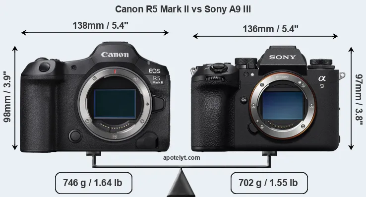 Size Canon R5 Mark II vs Sony A9 III