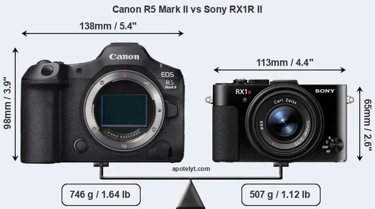 Size Canon R5 Mark II vs Sony RX1R II