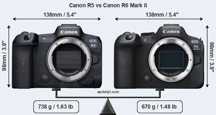 Size Canon R5 vs Canon R6 Mark II