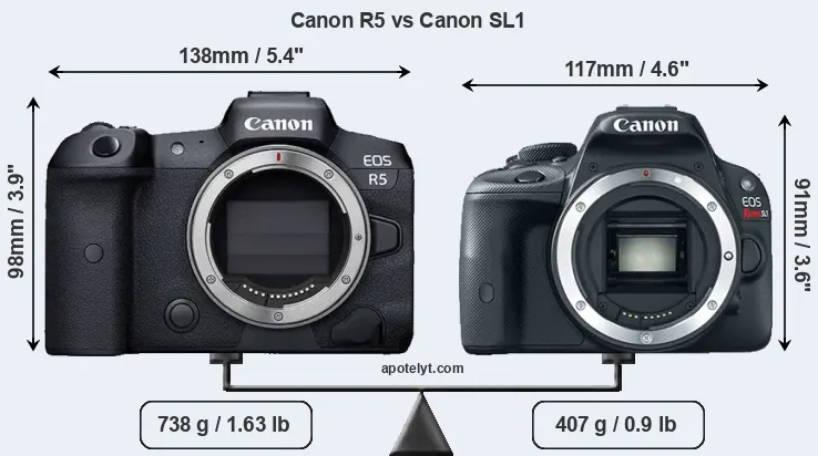 Size Canon R5 vs Canon SL1