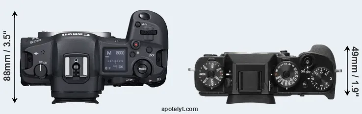 Compare R5 versus X-T2 top