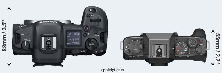 Compare R5 versus X-T200 top