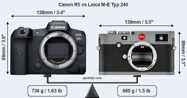 Size Canon R5 vs Leica M-E Typ 240
