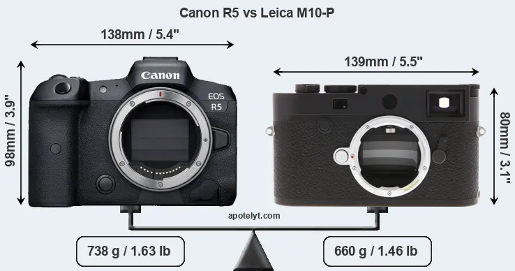 Size Canon R5 vs Leica M10-P
