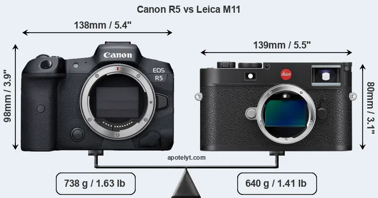 Size Canon R5 vs Leica M11