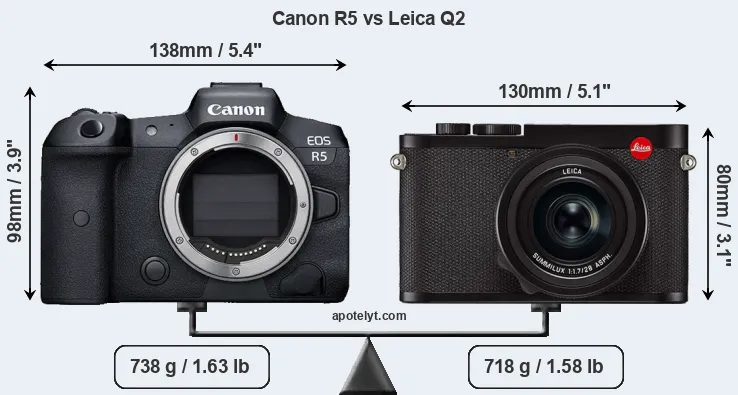 Size Canon R5 vs Leica Q2