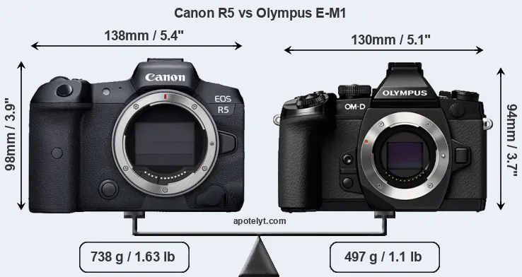 Size Canon R5 vs Olympus E-M1