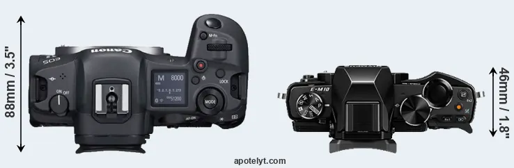 Compare R5 versus E-M10 top