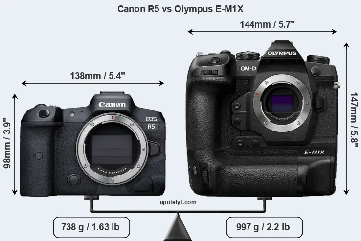Size Canon R5 vs Olympus E-M1X