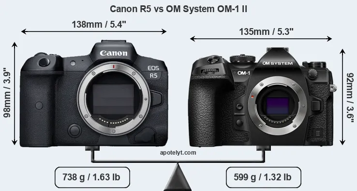Size Canon R5 vs OM System OM-1 II