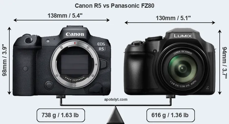 Size Canon R5 vs Panasonic FZ80