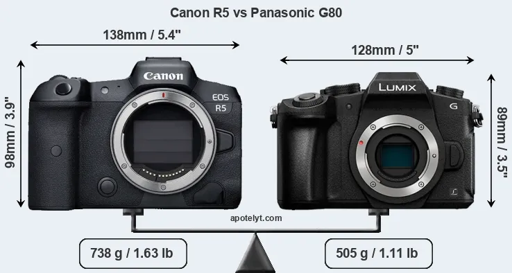 Size Canon R5 vs Panasonic G80