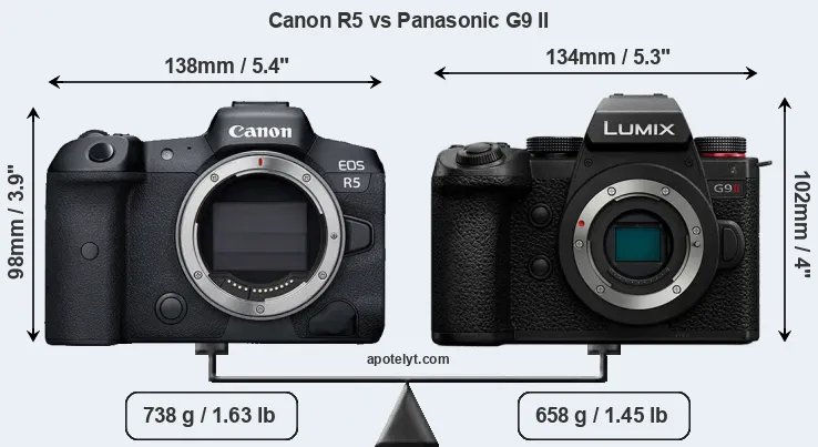 Size Canon R5 vs Panasonic G9 II