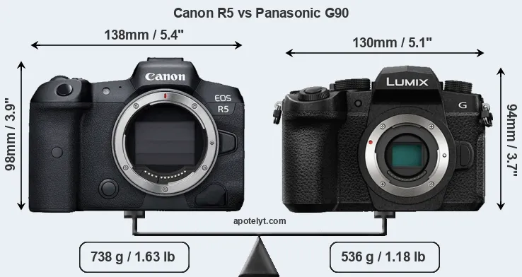 Size Canon R5 vs Panasonic G90