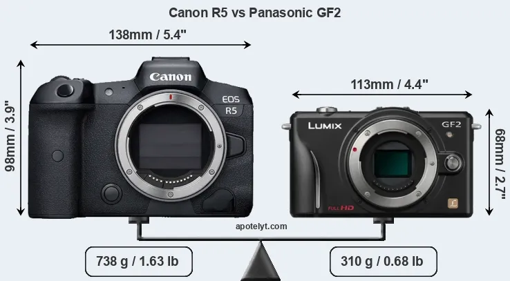 Size Canon R5 vs Panasonic GF2