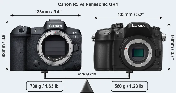 Size Canon R5 vs Panasonic GH4