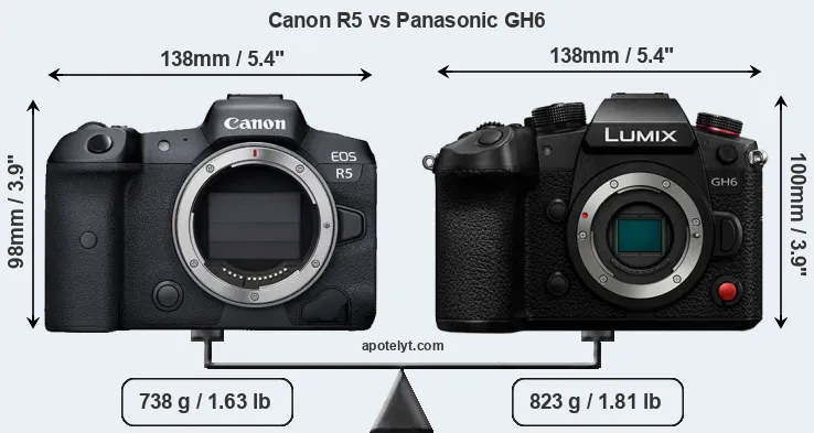Size Canon R5 vs Panasonic GH6