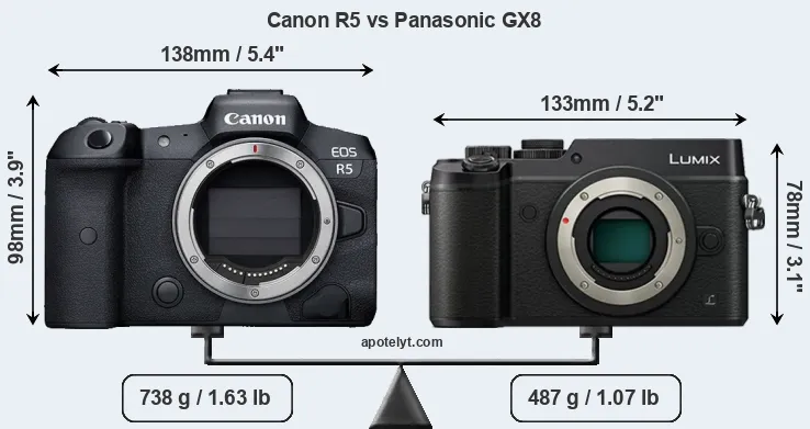 Size Canon R5 vs Panasonic GX8