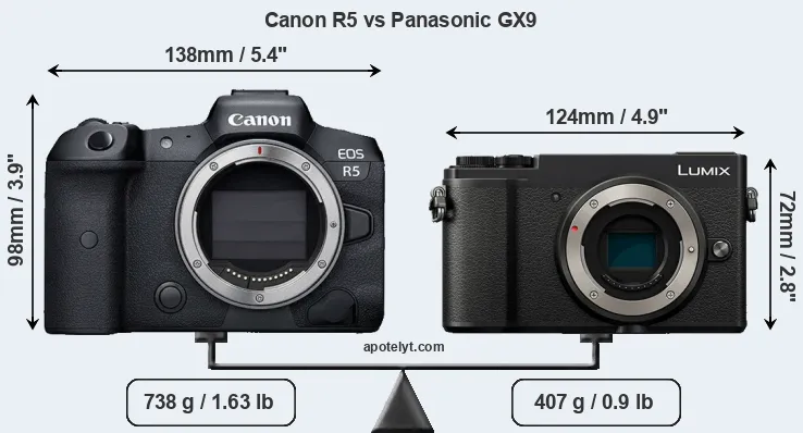 Size Canon R5 vs Panasonic GX9